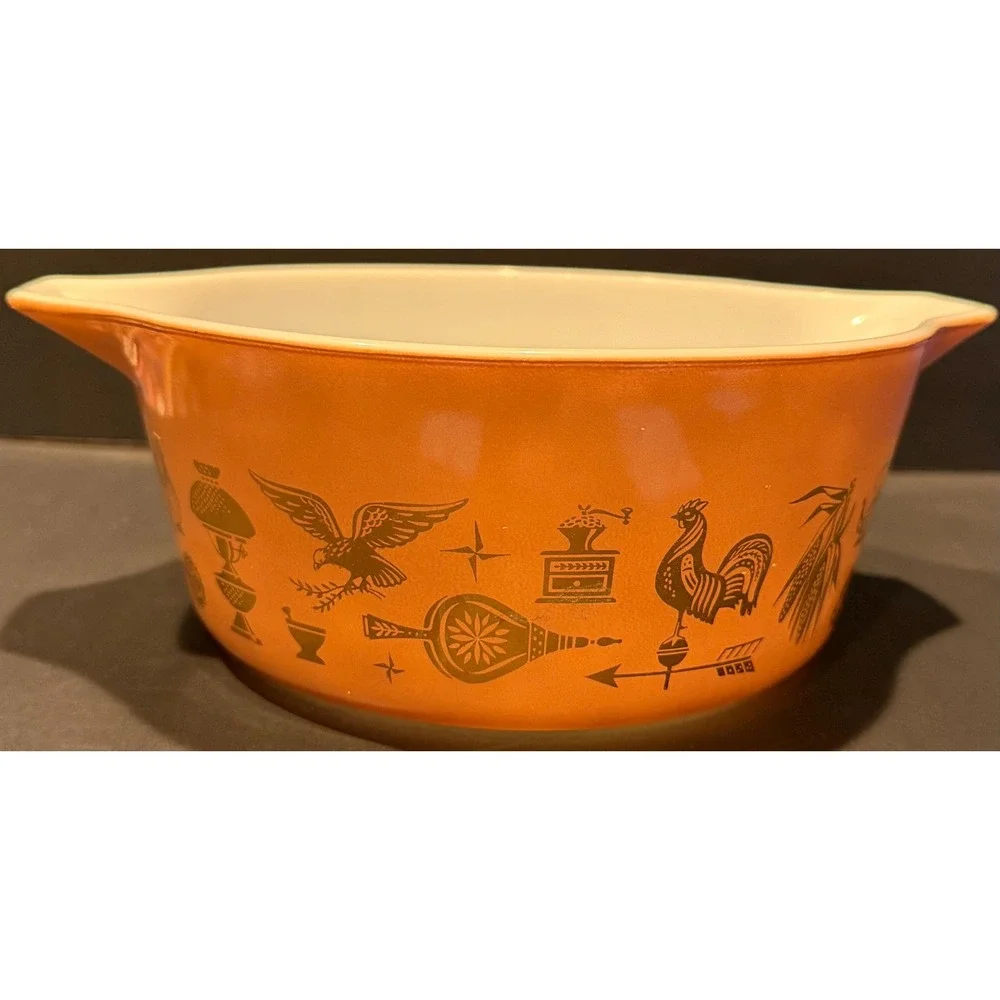 Vintage Pyrex 442 Early American Cinderella Mixing Bowl 1.5 Qt Orange Gold 1960s